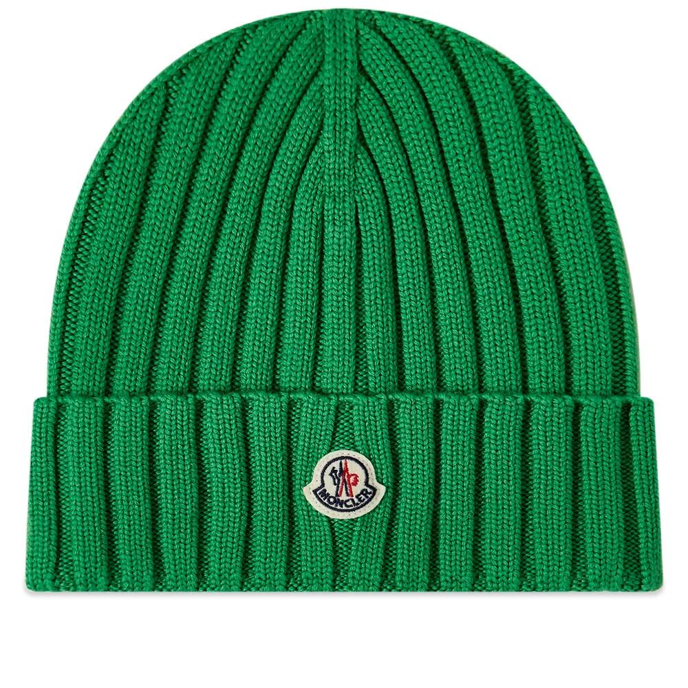 Moncler Women's Logo Beanie Hat in Green Cover