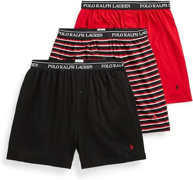 Polo Ralph Lauren Classic Fit w/ Wicking 3-Pack Knit Boxers (Polo Black/Black Stripe/Red) Men's Underwear Cover