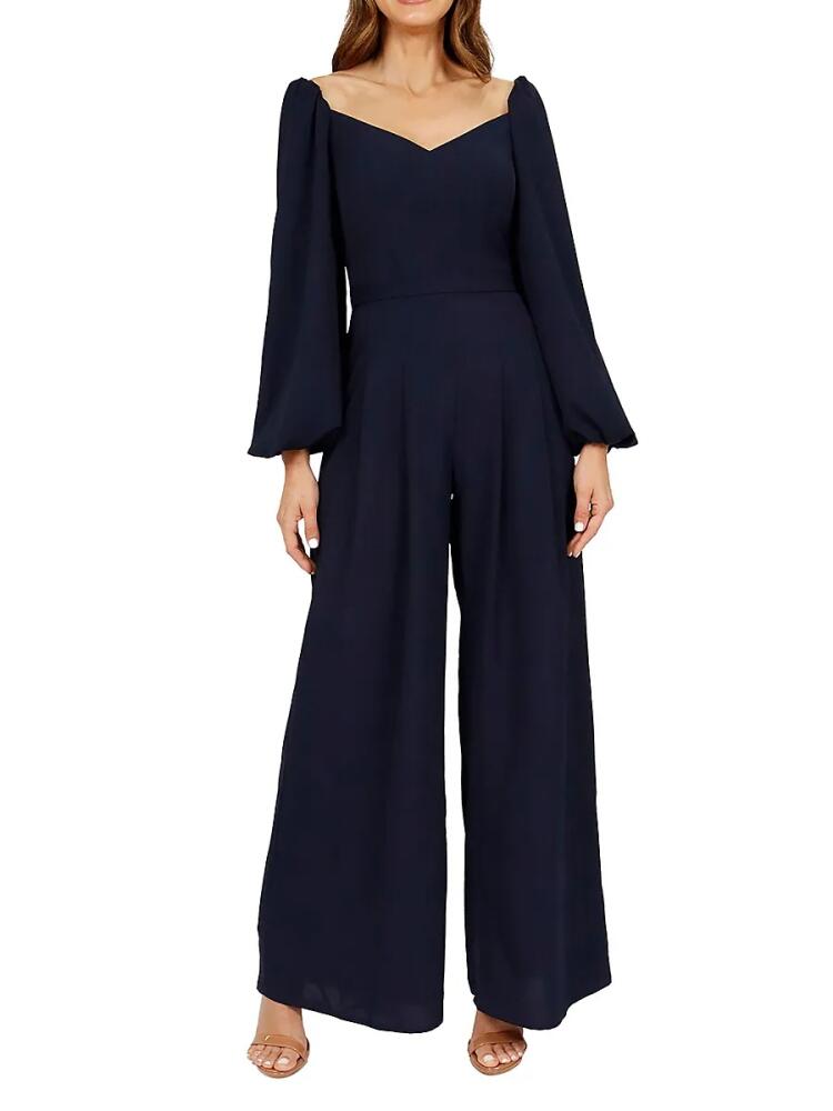 Rene Ruiz Collection Women's Puff Sleeve Jumpsuit - Navy Cover