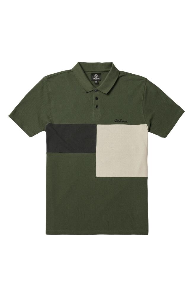 Volcom Stoney Baloney Colorblock Piqué Knit Polo in Squadron Green Cover