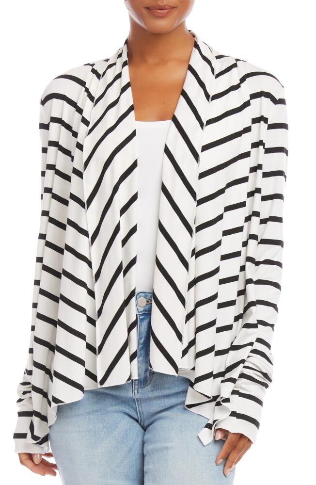 Karen Kane Stripe Asymmetric Hem Cardigan in White Black Stripe Cover