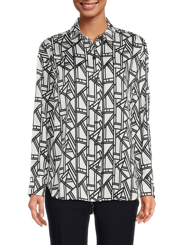 Karl Lagerfeld Paris Women's Print Long Sleeve Shirt - Soft White Black Cover