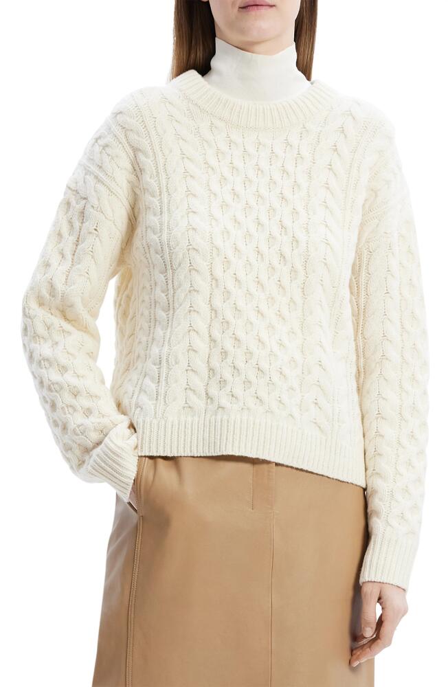 Theory Wool & Cashmere Cable Crewneck Sweater in Ivory - C05 Cover