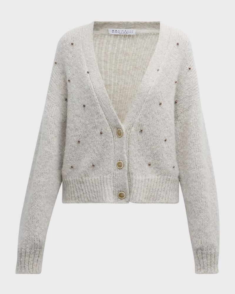 Brunello Cucinelli Alpaca Wool Cardigan with Rhinestone Embroidery Cover