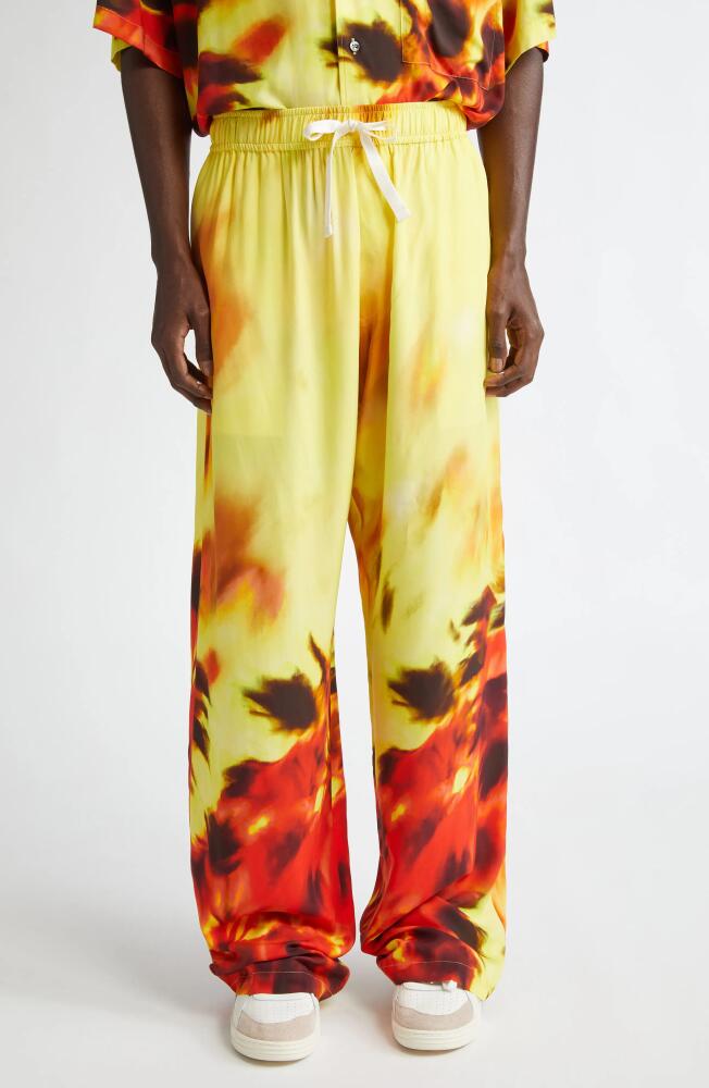 Palm Angels Palms On Fire Drawstring Pants in Yellow Red Cover