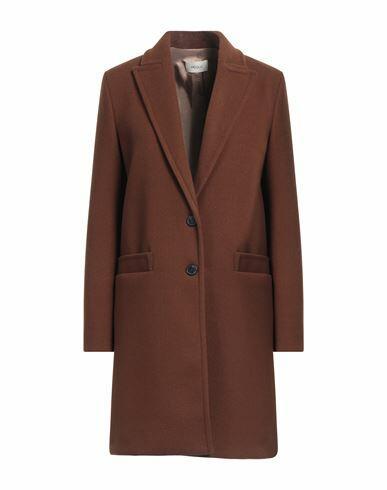 Vicolo Woman Coat Brown Polyester Cover