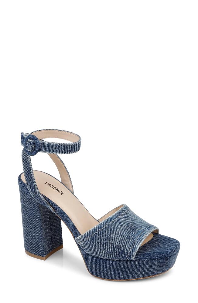 L'AGENCE Andree Ankle Strap Platform Sandal in Dark Blue Denim Cover