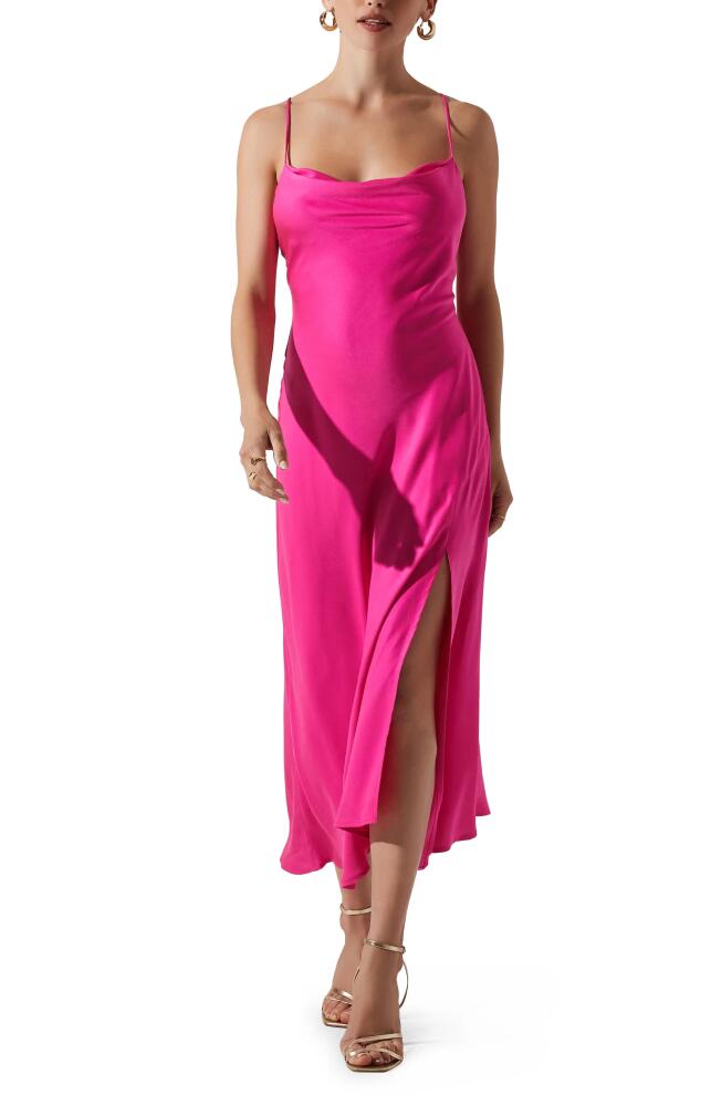 ASTR the Label Gaia Cowl Neck Satin Dress in Bright Fuchsia Cover