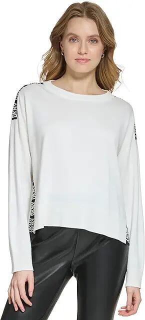 DKNY Long Sleeve Logo Tape Sweater (Ivory) Women's Clothing Cover