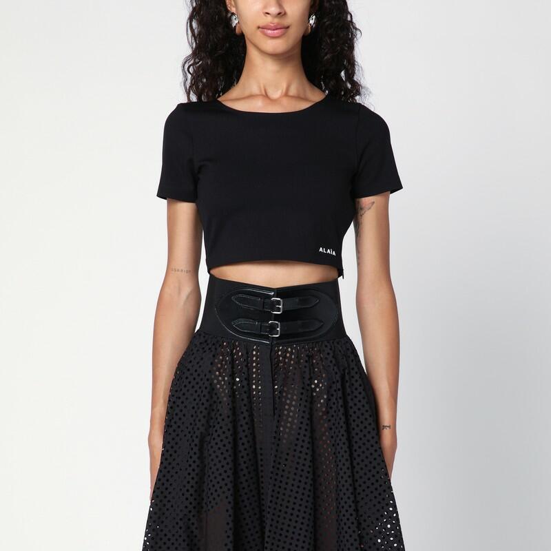 Alaïa Black cropped T-shirt with logo Cover