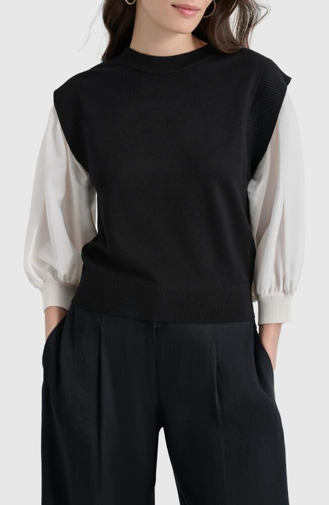 DKNY Mixed Media Layered Crewneck Sweater in Black/ivory Cover