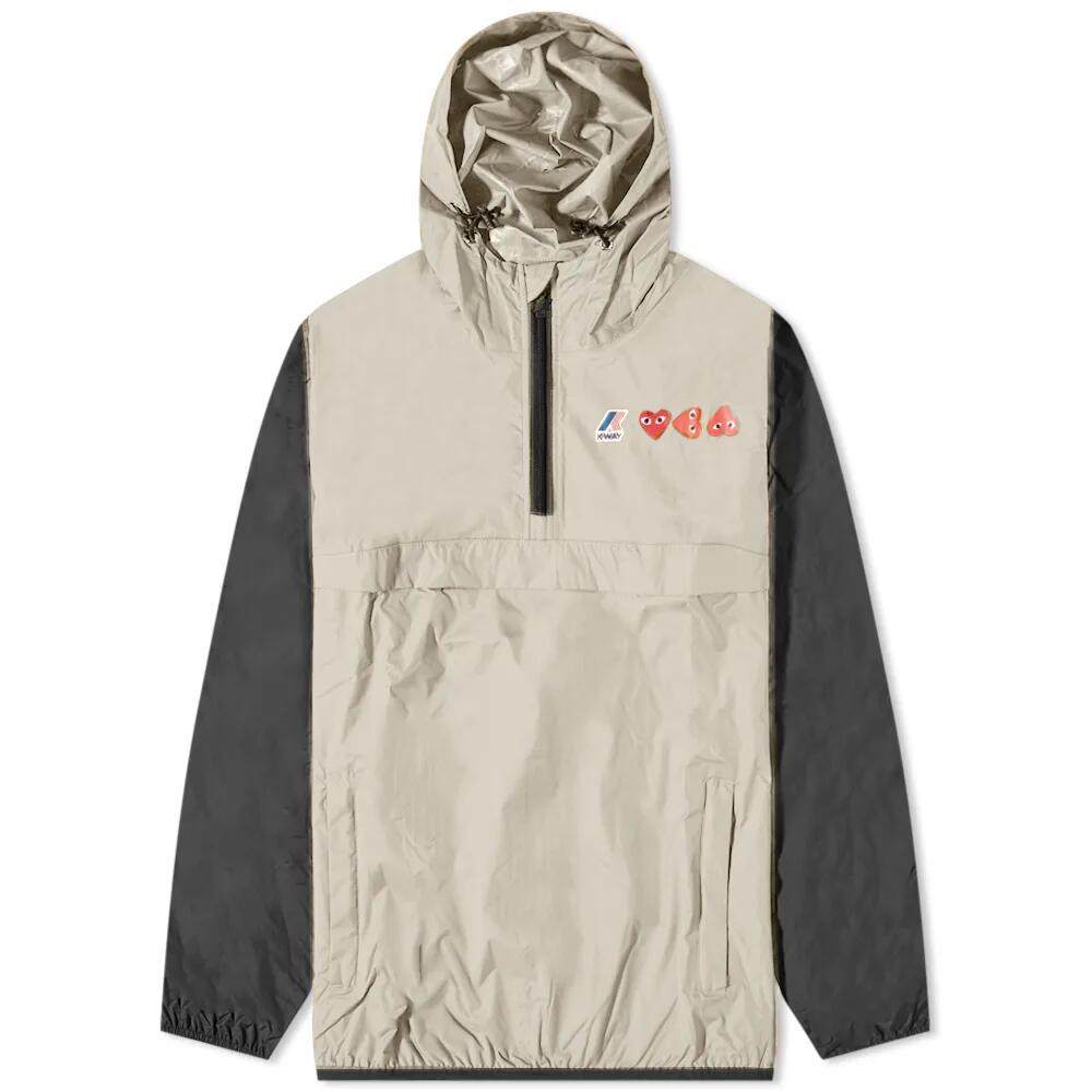 Comme des Garçons Play Men's x K-Way Half Zip Block Colour Jacket in Beige/Black Cover