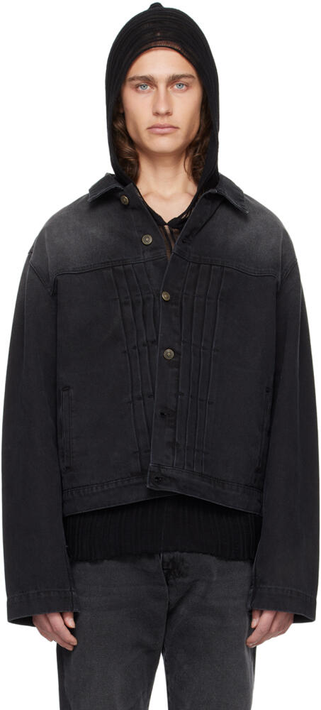 424 Black Pleated Denim Jacket Cover