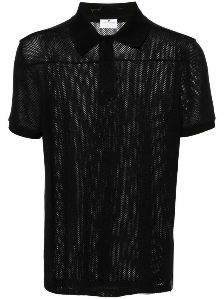 Courrèges logo-patch mesh polo shirt - Black Cover