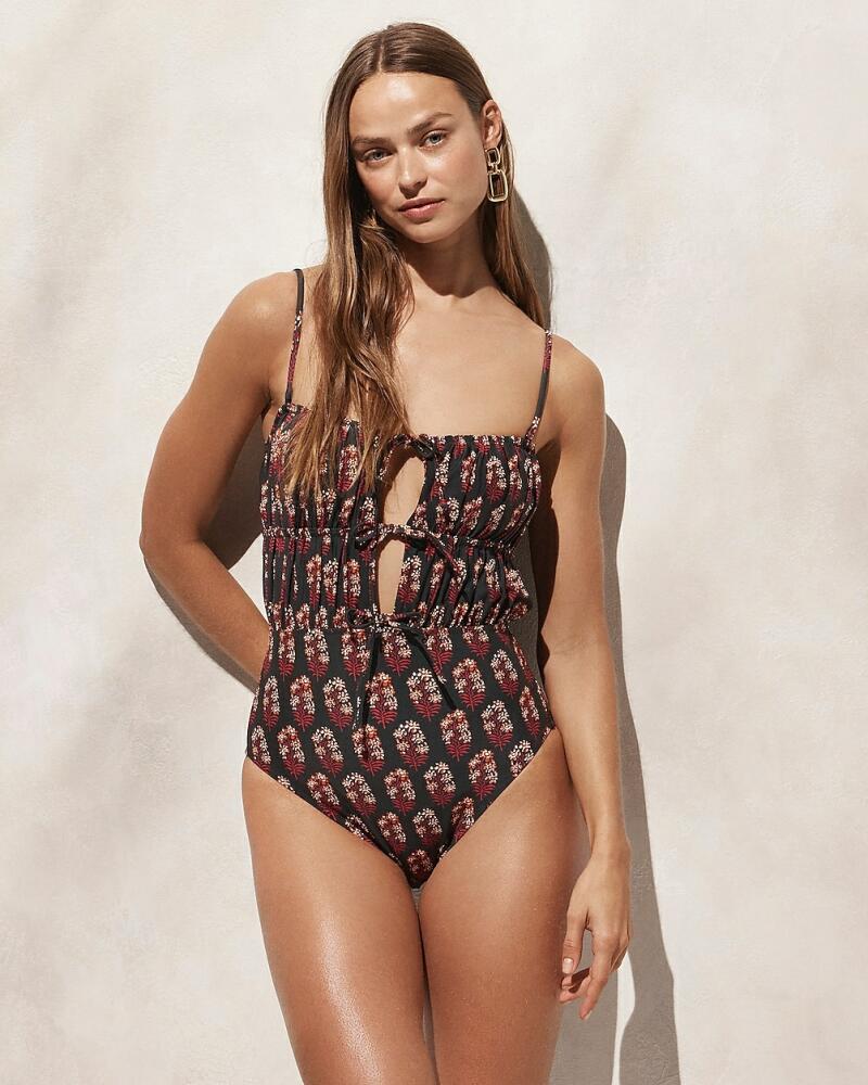 J.Crew Ruched cutout one-piece swimsuit in cocoa block print Cover