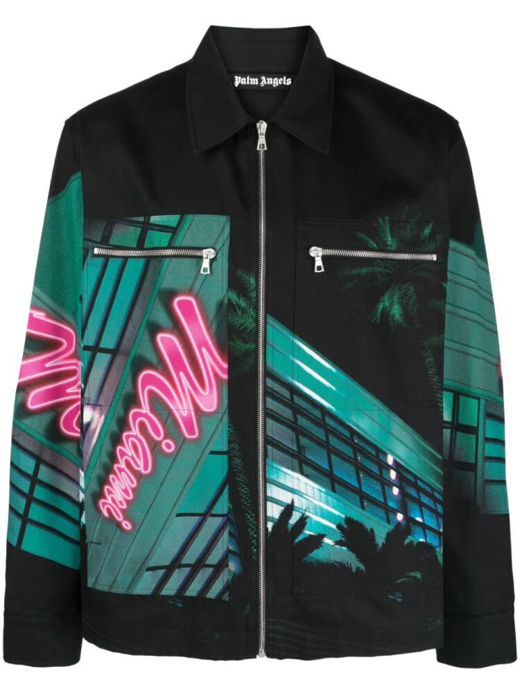 Palm Angels Miami-print cotton jacket - Black Cover