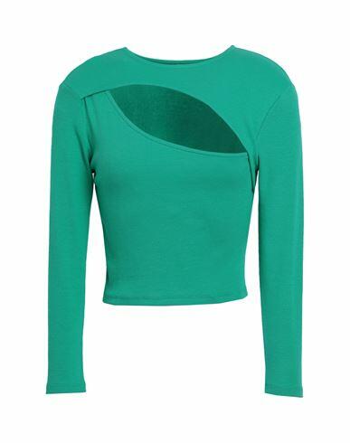 Only Woman T-shirt Green Cotton, Elastane Cover