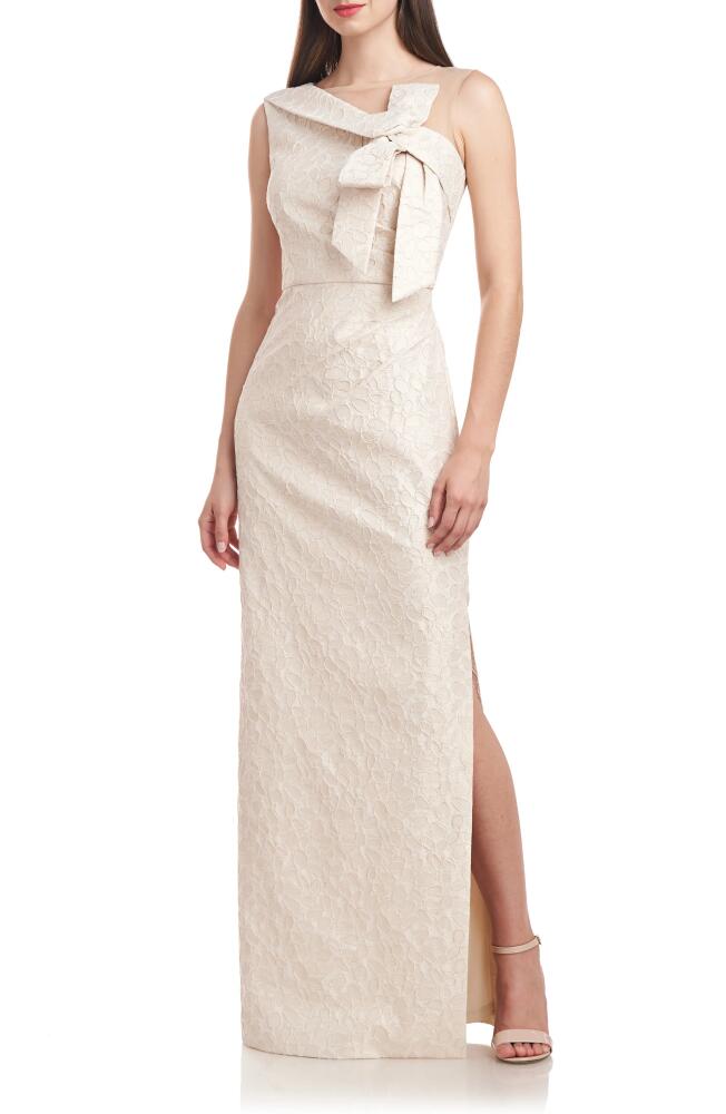 JS Collections Odette Asymmetric Illusion Yoke Gown in Pale Gold Cover