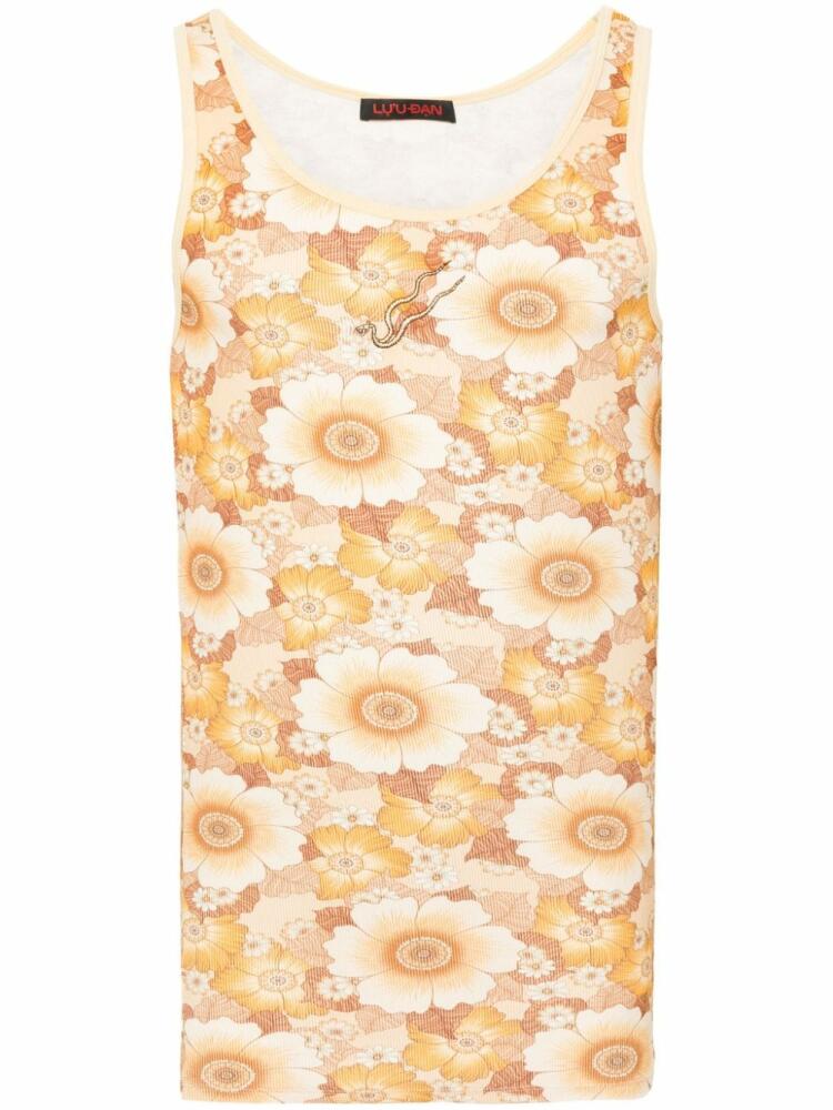 LỰU ĐẠN floral-print ribbed tank top - Yellow Cover