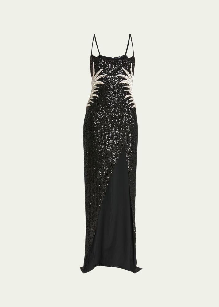 Balmain Sequin Embroidered Palm Tree Gown with Slit Cover