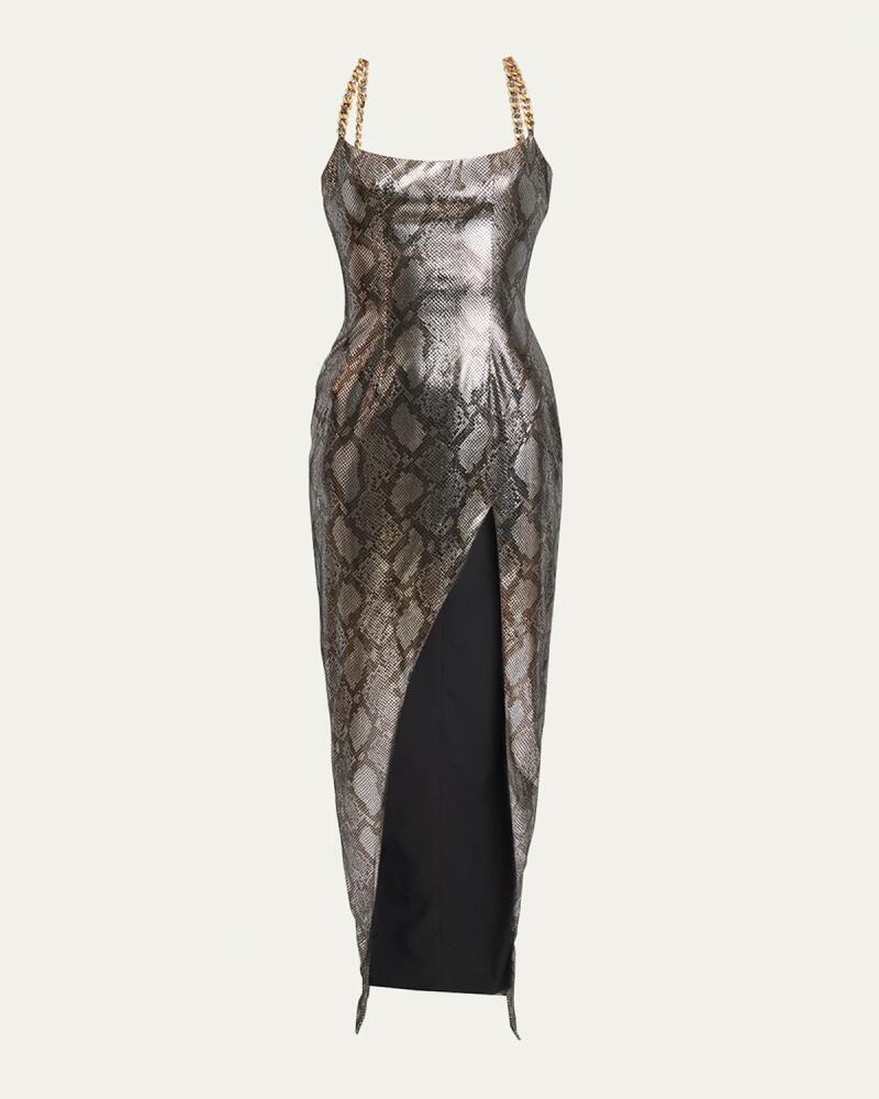 Balmain Shiny Python Gown with Chain Detail Cover