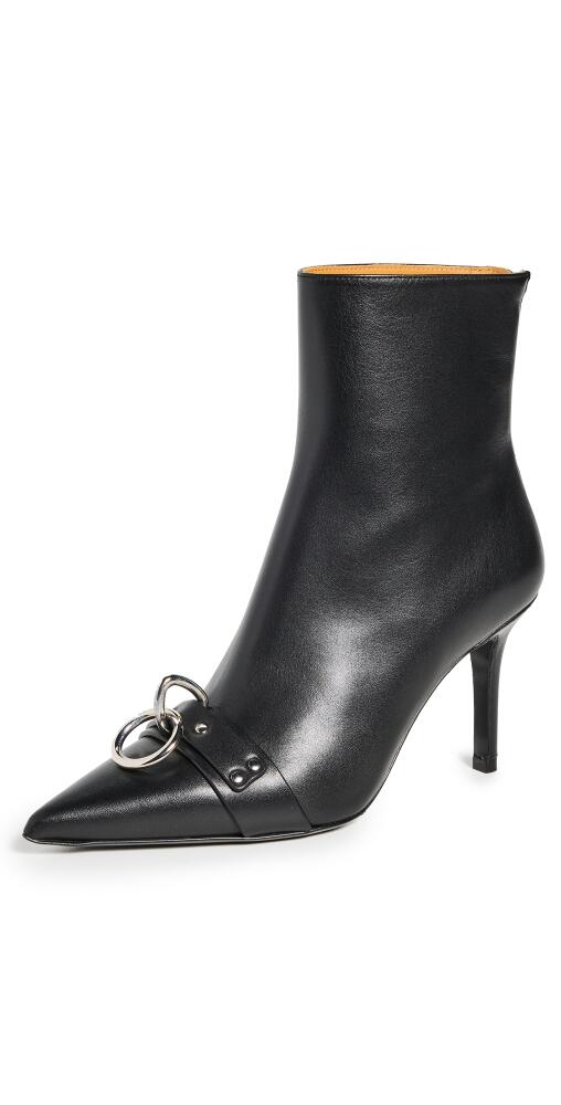 R13 Skinny Ankle Heeled Boots with Ring Black Leather Cover