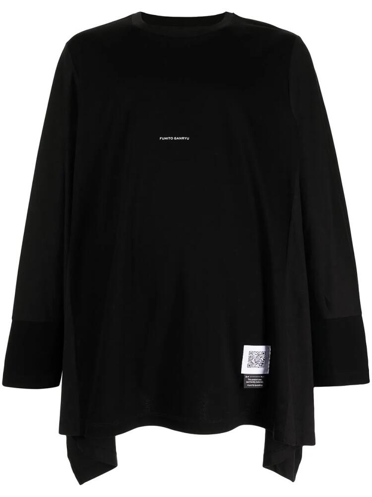 Fumito Ganryu logo-print long-sleeve draped T-shirt - Black Cover