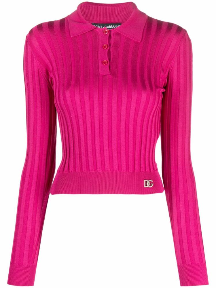 Dolce & Gabbana logo-plaque ribbed polo shirt - Pink Cover