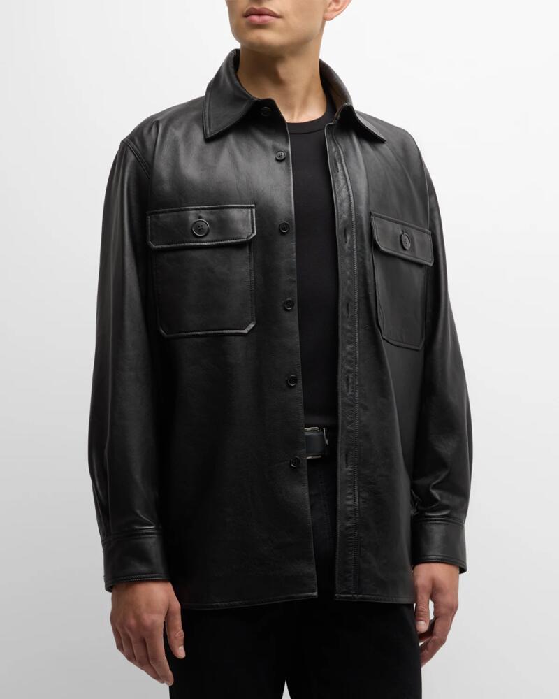 Saint Laurent Men's 2-Pocket Leather Overshirt Cover