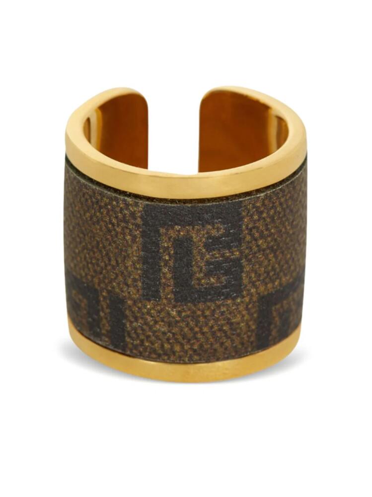 Balmain monogram-pattern gold-tone ring - Brown Cover