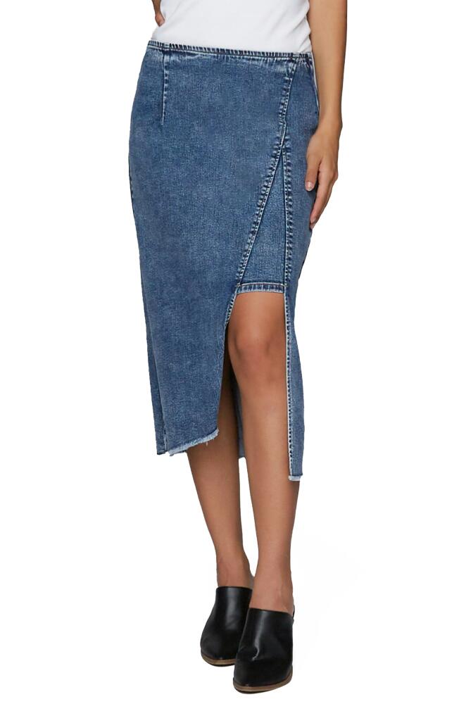 Wash Lab Denim Asymmetric Denim Midi Skirt in Soft Blue Cover