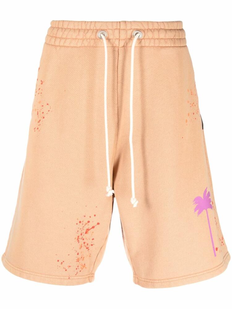 Palm Angels paint-splatter logo-print track shorts - Brown Cover