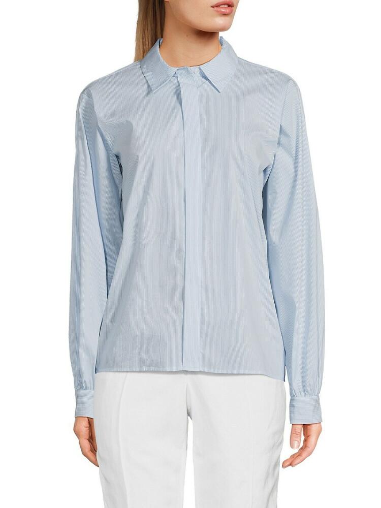 Calvin Klein Women's Pinstripe Shirt - White Blue Cover