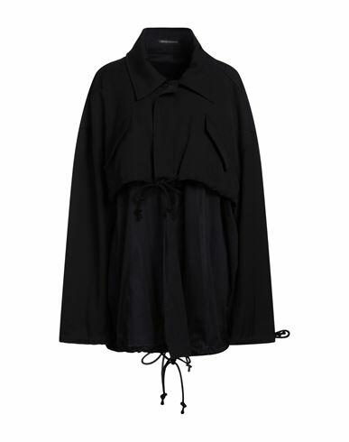 Yohji Yamamoto Woman Overcoat & Trench Coat Black Wool, Cotton Cover