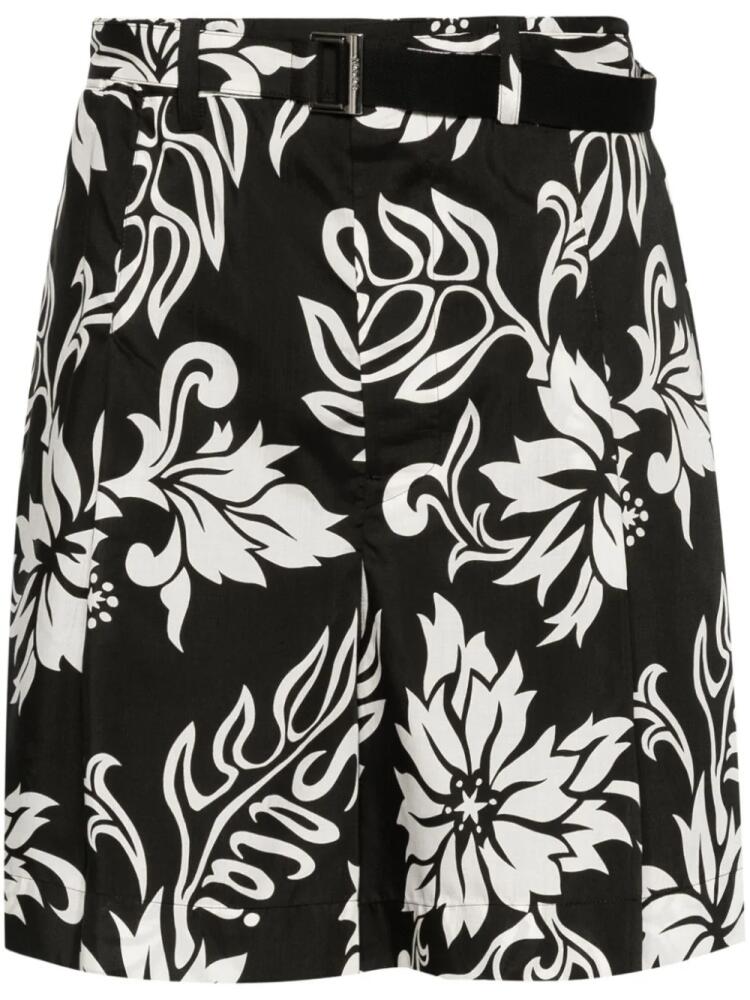 sacai floral-print belted shorts - Black Cover