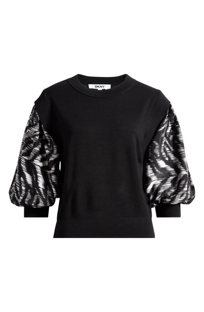 DKNY Print Sleeve Mixed Media Sweater in Black/White Cover