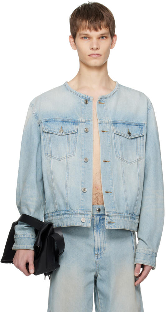 System Blue Collarless Denim Jacket Cover