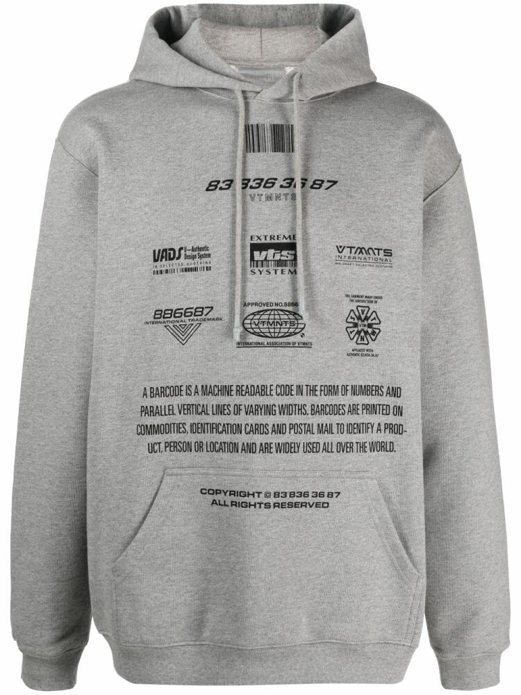 VTMNTS Movie Barcode Definition cotton hoodie - Grey Cover