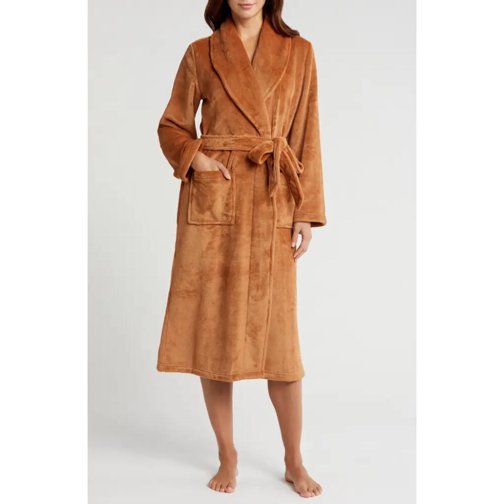 Nordstrom Shawl Collar Plush Longline Robe in Tan Thrush Cover