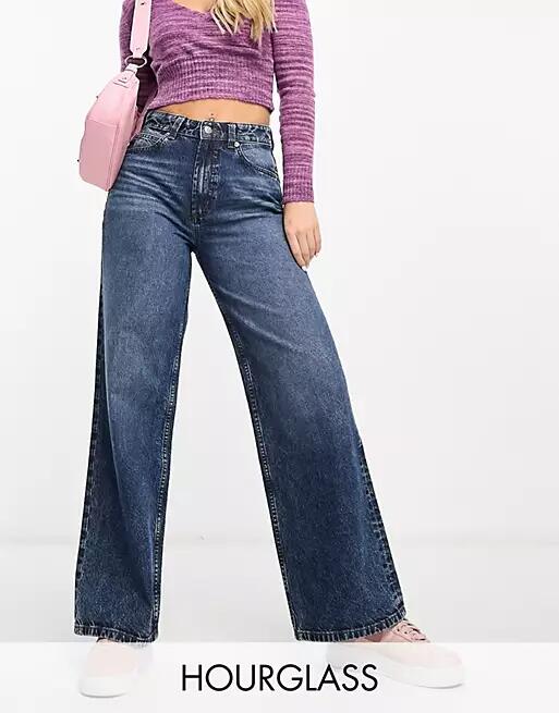 ASOS DESIGN Hourglass wide leg dad jeans in dark blue Cover