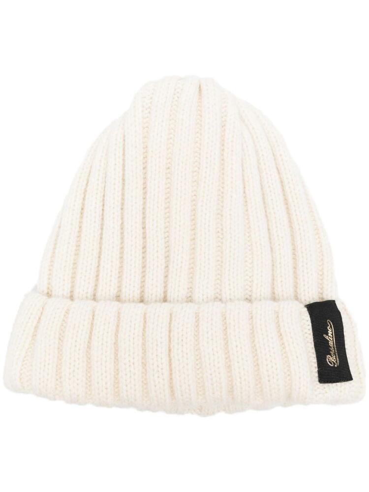 Borsalino logo-patch ribbed cashmere beanie - White Cover