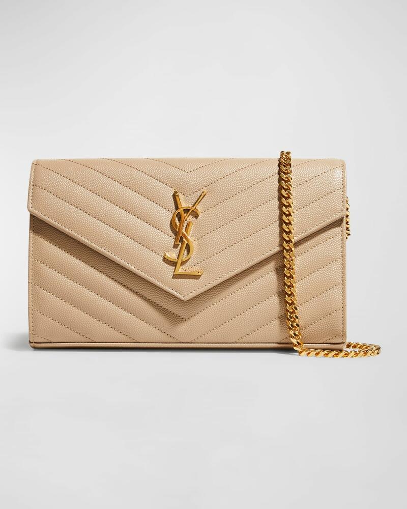 Saint Laurent YSL Monogram Large Wallet on Chain in Grained Leather Cover