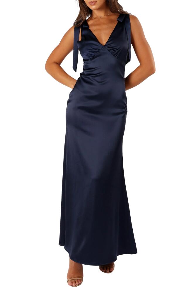 Petal & Pup Xavier Bow Strap Satin Gown in Navy Cover