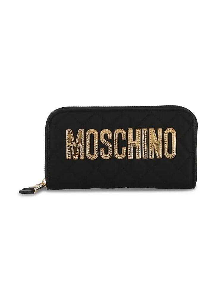 Moschino Women's Logo Quilted Zip Around Wallet - Black Cover