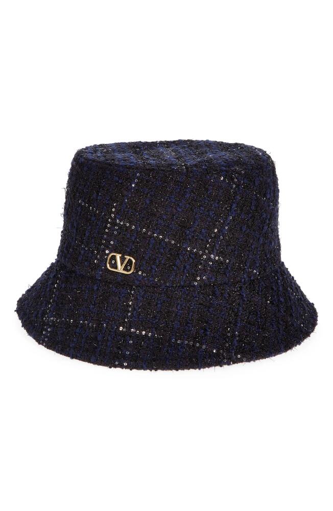 Valentino Garavani VLOGO Signature Tweed Bucket Hat in Z0V Check Navy/Oro Cover