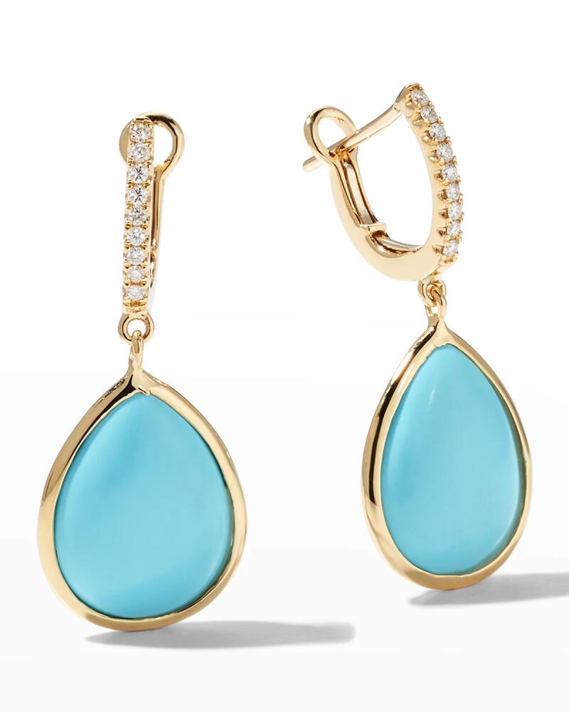 Frederic Sage Yellow Gold Small Pear-Shaped Luna Turquoise Earrings with Diamonds Cover