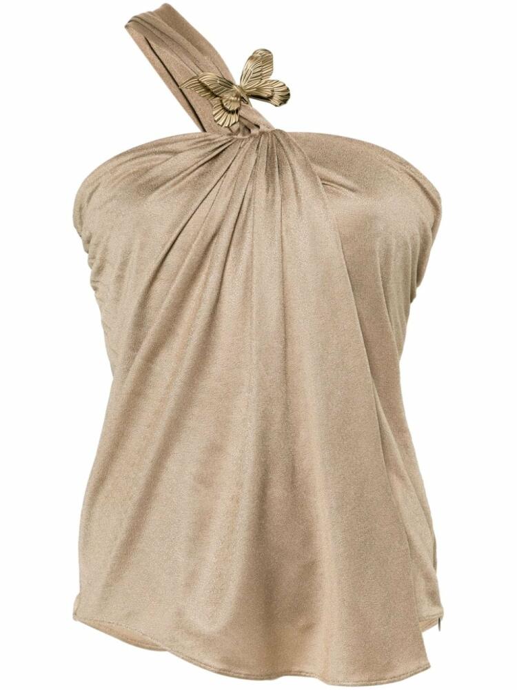 Blumarine brooch-detail draped blouse - Neutrals Cover