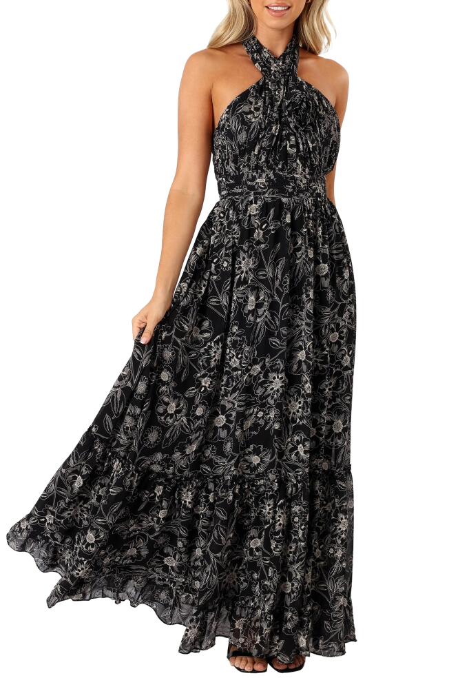 Petal & Pup Lennon Floral Halter Gown in Black Floral Cover