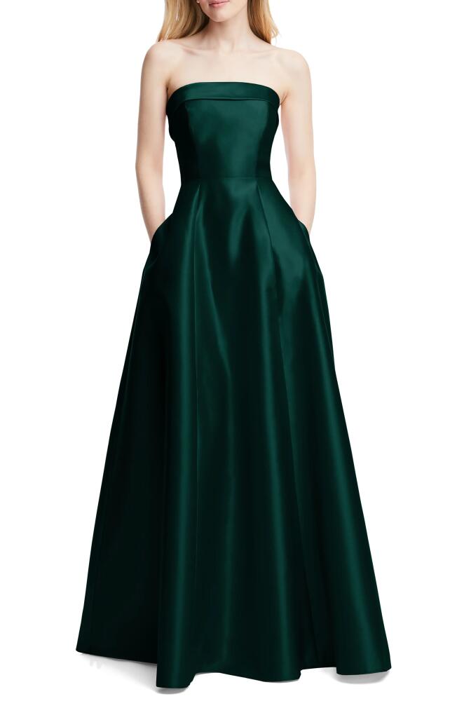 Alfred Sung Strapless Cuff Satin Gown in Evergreen Cover