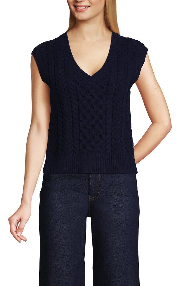 Lands' End Cotton Blend Cable Vest Sweater in Deep Sea Navy Cover